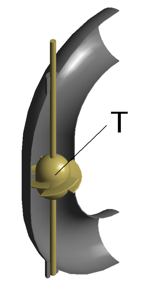 Turbine flow meter showing the rotor inside the pipe
